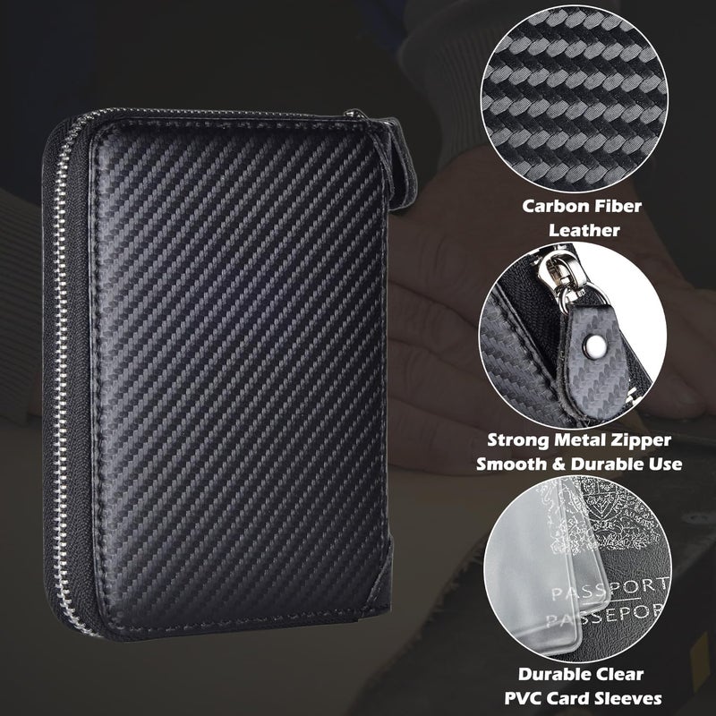 YUHAN PRETTY Credit Card Holder Wallet Large Leather Passport Case 42 Card Slots (Carbon Fiber Leather - Black) - Image 4
